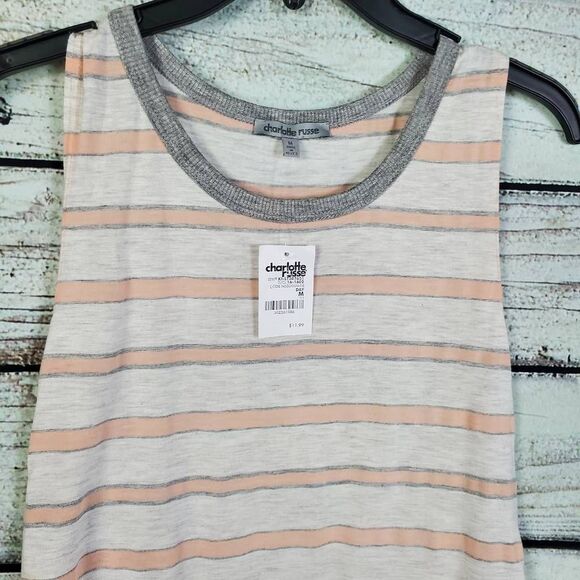 Charlotte Russe Women’s Sleeveless Striped Tank Top Gray Peach Size M NWT - Picture 2 of 6
